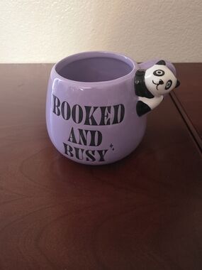 Purple 'Booked and Busy' Ceramic Mug with Panda